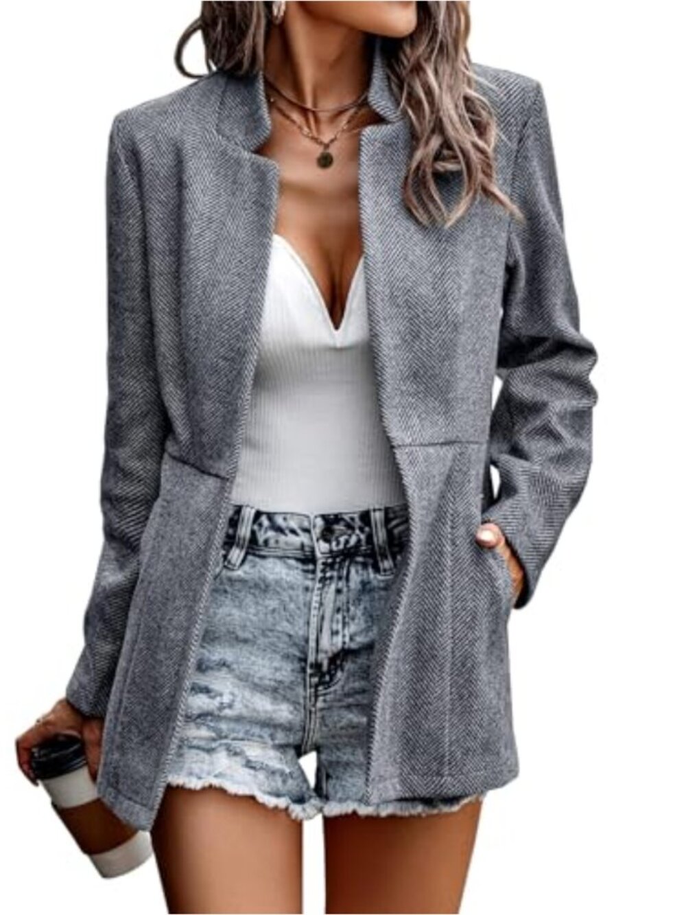 Womens Long Sleeve Casual Blazers Stand Collar Trench Coat Open Front Office